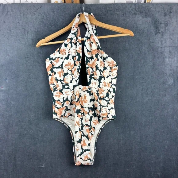 Abercrombie & Fitch Floral cross front One Piece Swimsuit - Black and Cream Sz M - Picture 2 of 11